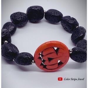 Pumpkin Lava Rock Bracelet